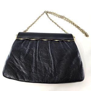 Vintage Leather Frame Bag Chain Strap Retro VTG Shoulder Slim Clutch Handbag